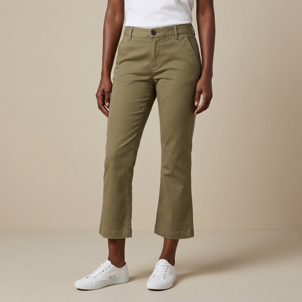 FRAME Women Le Crop Mini Boot Pants 27 Olive Green Cotton Utility Military